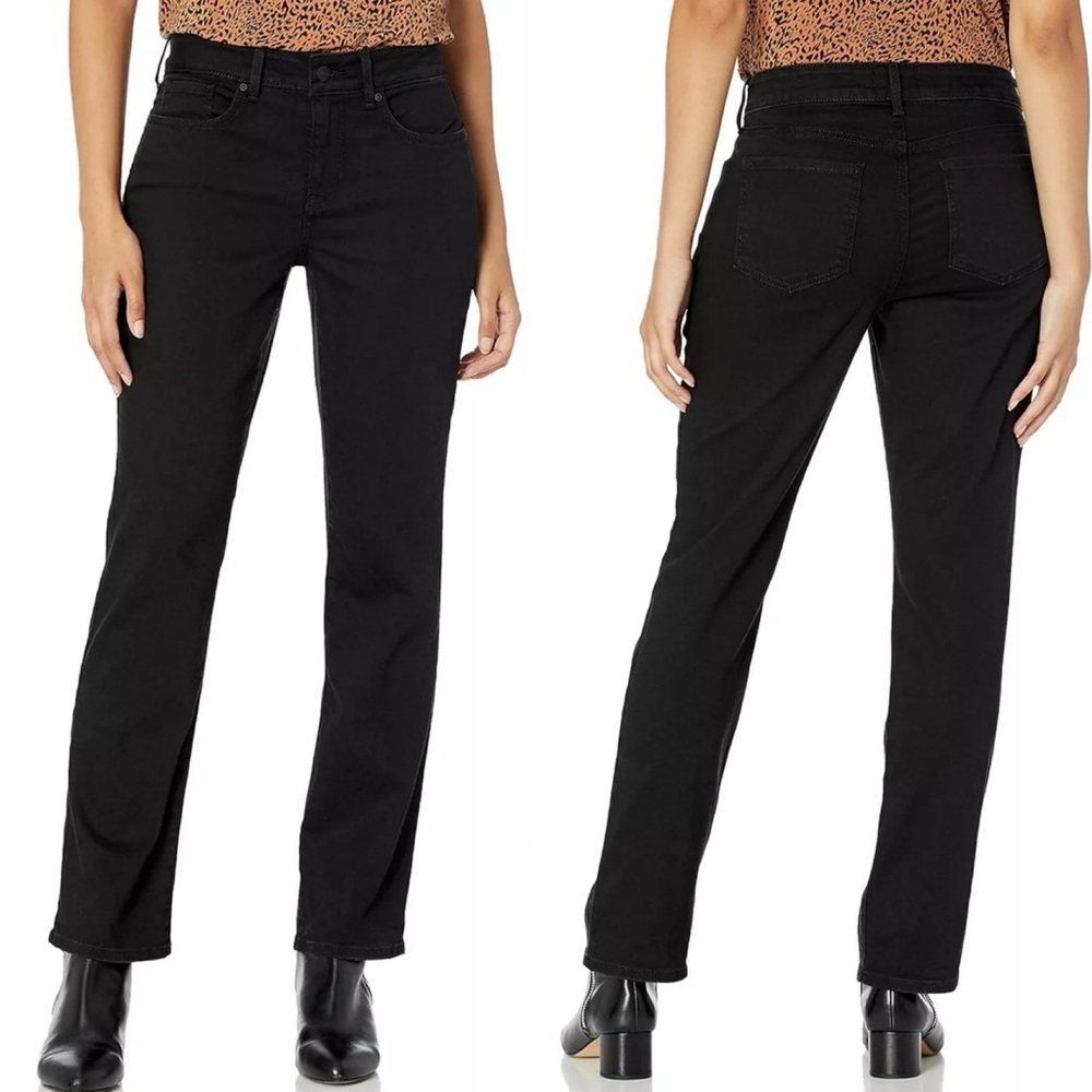 NYDJ Marilyn Straight Black Jeans Womens Size 14 Petite Lift Tuck Denim NEW NWT